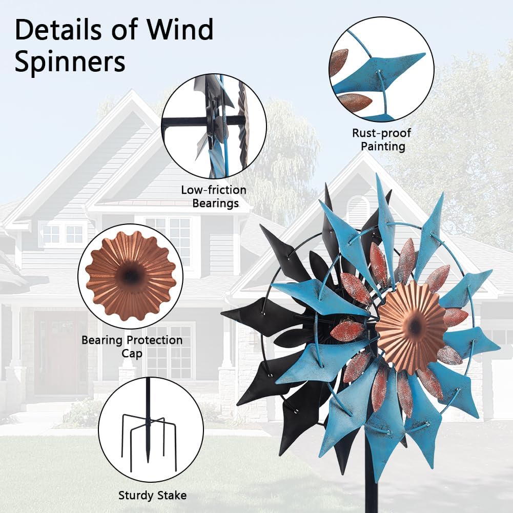 Retro Wind Spinner Outdoor Metal Pinwheels Kinetic Windmill