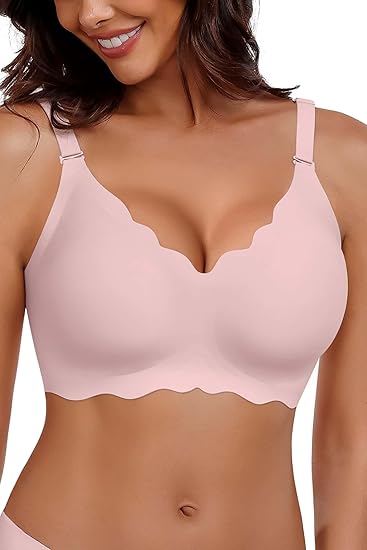 Wireless Seamless Bras for Women No Underwire Wavy V Neck Soft Support Full Coverage Comfortable Bra