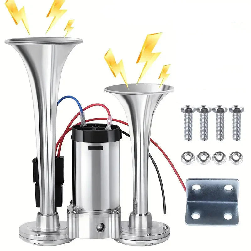 Dual Electric Air Horn Kit with 130dB Output and Integrated Compressor for Vehicles