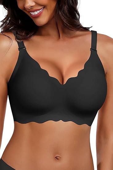 Wireless Seamless Bras for Women No Underwire Wavy V Neck Soft Support Full Coverage Comfortable Bra