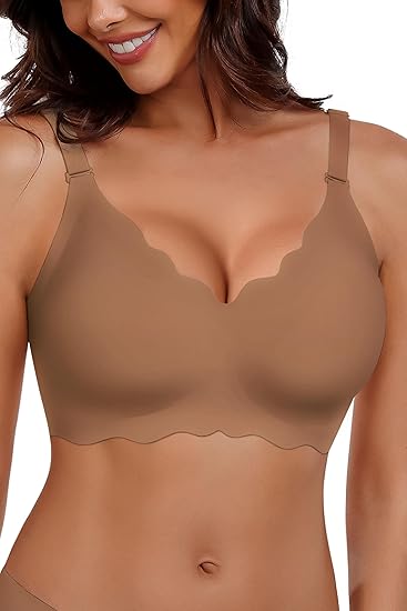 Wireless Seamless Bras for Women No Underwire Wavy V Neck Soft Support Full Coverage Comfortable Bra