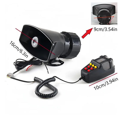 Car Alert System with 7-Tone Siren and Voice Microphone, 135dB 80W 12V