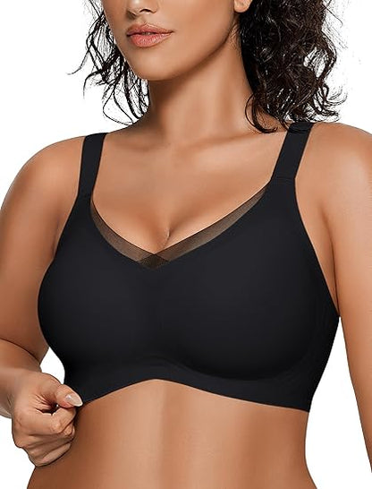 OEAK Womens Wireless Bras V Mesh Comfortable Bralette Supportive No Underwire Seamless
