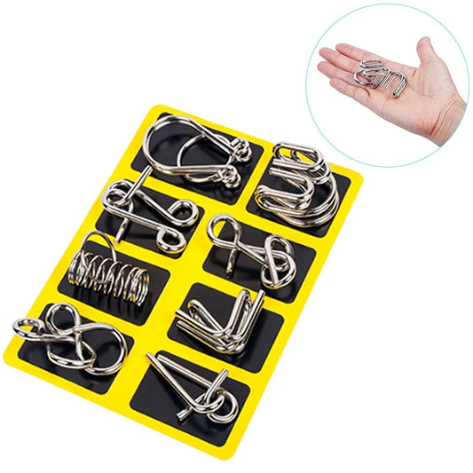 8 Piece Metal Puzzle Ring Set Brain Teaser Toys