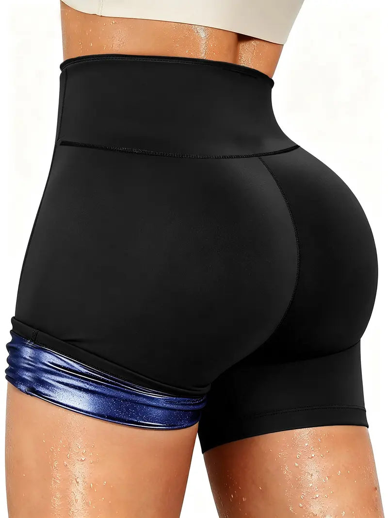 High Waist Sauna Shorts with Moisture Wicking Fabric and Included Waist Trainer