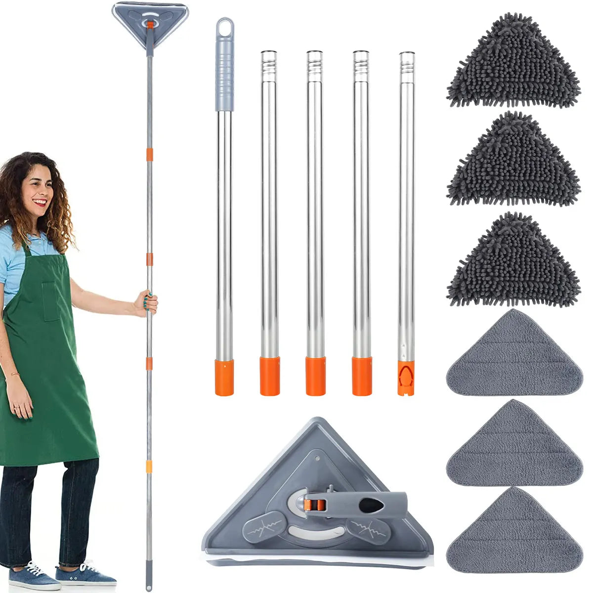 Rotating Triangle Wall Mop with Adjustable Long Handle