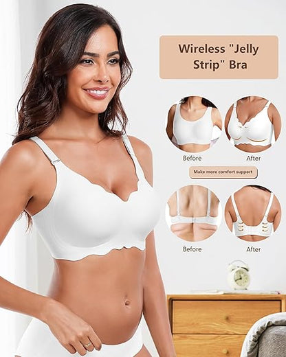 Wireless Seamless Bras for Women No Underwire Wavy V Neck Soft Support Full Coverage Comfortable Bra