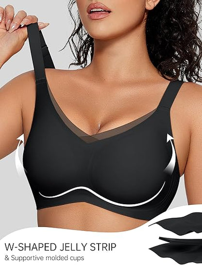 OEAK Womens Wireless Bras V Mesh Comfortable Bralette Supportive No Underwire Seamless