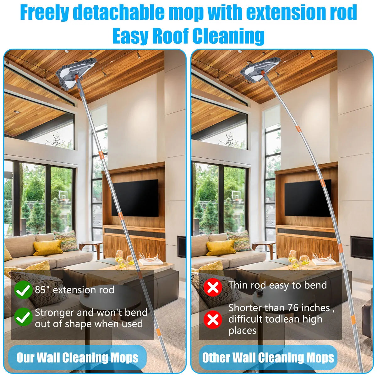 Rotating Triangle Wall Mop with Adjustable Long Handle