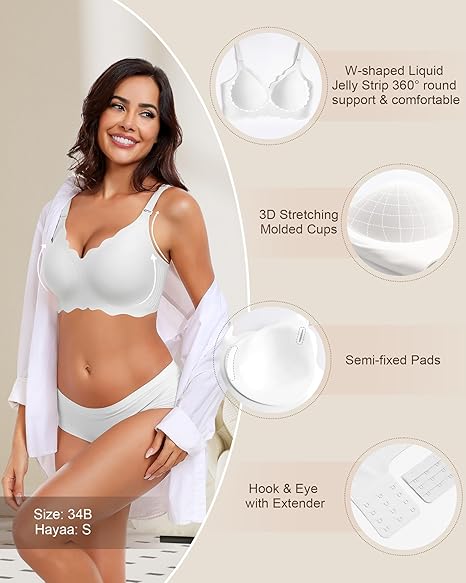 Wireless Seamless Bras for Women No Underwire Wavy V Neck Soft Support Full Coverage Comfortable Bra