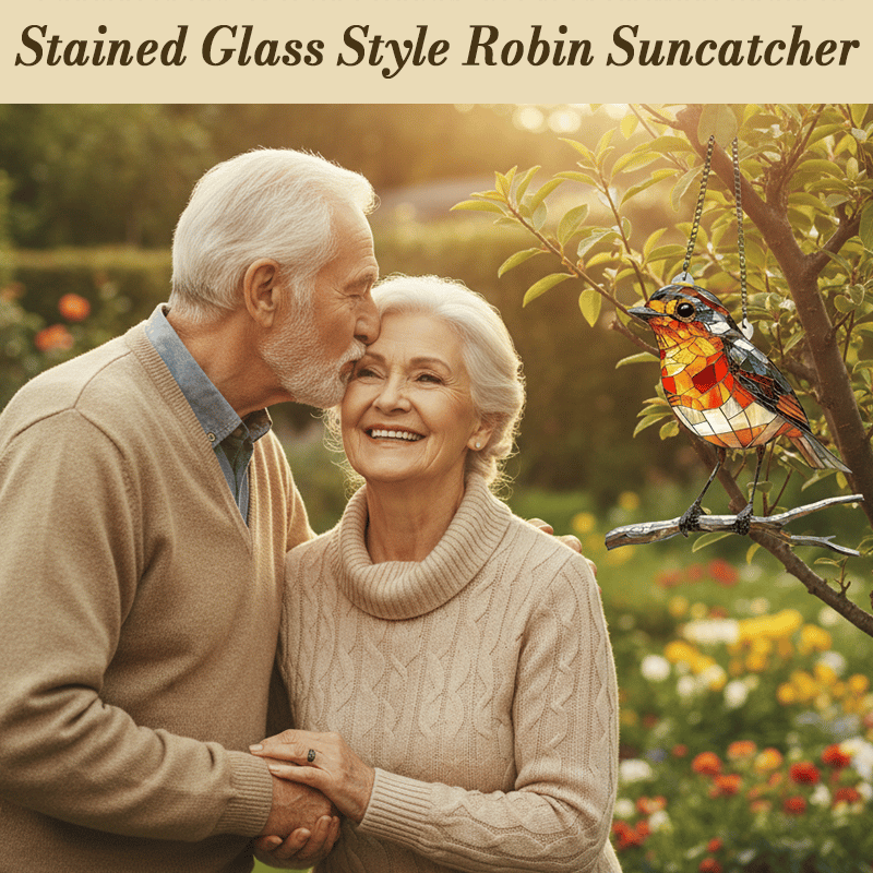 Stained Glass Style Robin Suncatcher