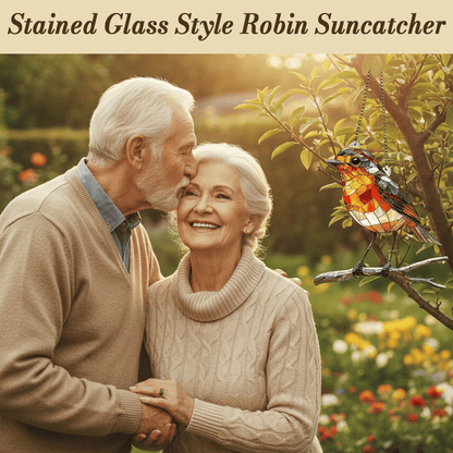 Stained Glass Style Robin Suncatcher