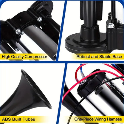 Dual Electric Air Horn Kit with 130dB Output and Integrated Compressor for Vehicles