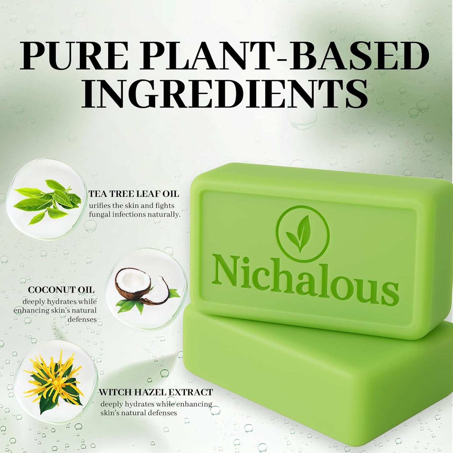 3PCS Tea Tree Soap, Loravey Tea Tree Relief Soap Bar, Deep Pore Cleansing, All Natural Skin Cleanser, Gentle Exfoliating Bar Soap