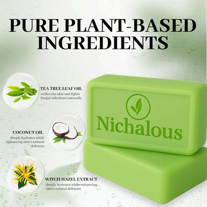 3PCS Tea Tree Soap, Loravey Tea Tree Relief Soap Bar, Deep Pore Cleansing, All Natural Skin Cleanser, Gentle Exfoliating Bar Soap