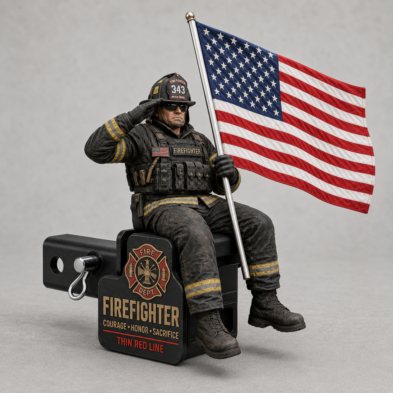 Firefighter Thin Red Line Tribute Trailer Hitch Cover