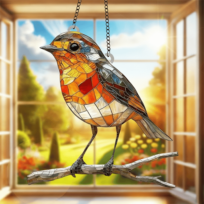 Stained Glass Style Robin Suncatcher