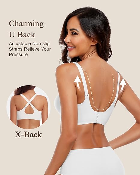 Wireless Seamless Bras for Women No Underwire Wavy V Neck Soft Support Full Coverage Comfortable Bra