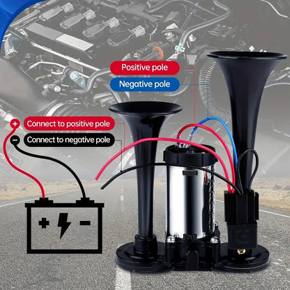 Dual Electric Air Horn Kit with 130dB Output and Integrated Compressor for Vehicles