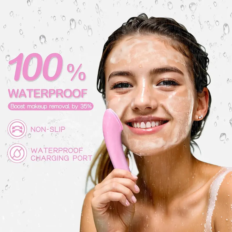 Vibrating Facial Cleansing Brush with Heating Function and 5 Speed Modes