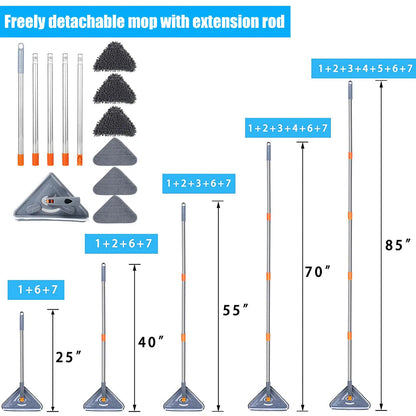 Rotating Triangle Wall Mop with Adjustable Long Handle