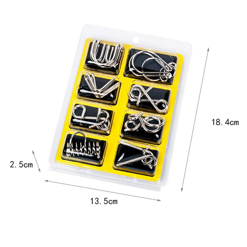 8 Piece Metal Puzzle Ring Set Brain Teaser Toys