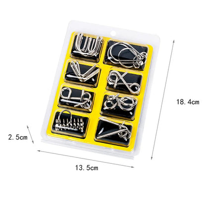 8 Piece Metal Puzzle Ring Set Brain Teaser Toys