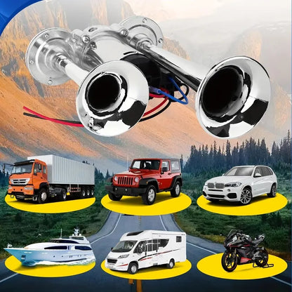 Dual Electric Air Horn Kit with 130dB Output and Integrated Compressor for Vehicles