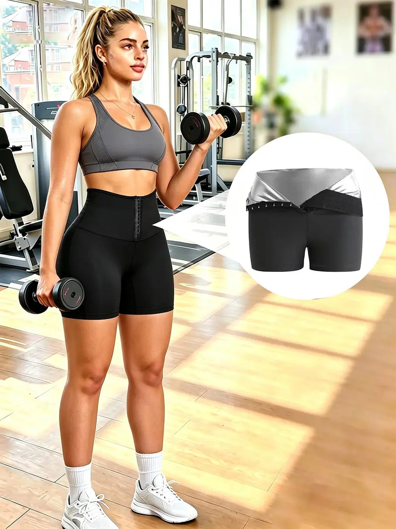 High Waist Sauna Shorts with Moisture Wicking Fabric and Included Waist Trainer
