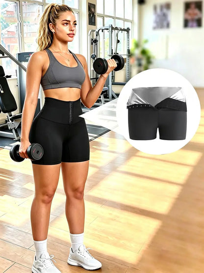 High Waist Sauna Shorts with Moisture Wicking Fabric and Included Waist Trainer