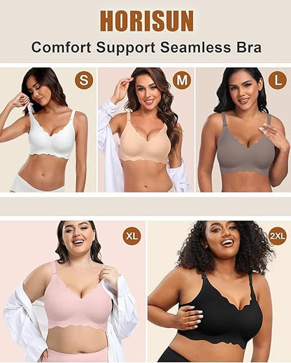 Wireless Seamless Bras for Women No Underwire Wavy V Neck Soft Support Full Coverage Comfortable Bra