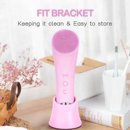 Vibrating Facial Cleansing Brush with Heating Function and 5 Speed Modes