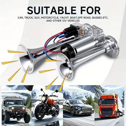 Dual Electric Air Horn Kit with 130dB Output and Integrated Compressor for Vehicles