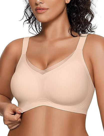OEAK Womens Wireless Bras V Mesh Comfortable Bralette Supportive No Underwire Seamless