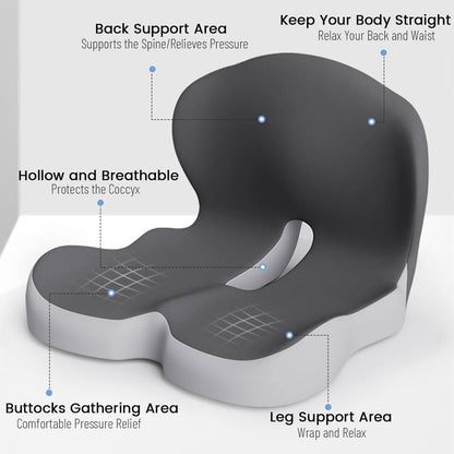 Memory Foam Seat Cushion with Non Slip Base and Machine Washable Cover
