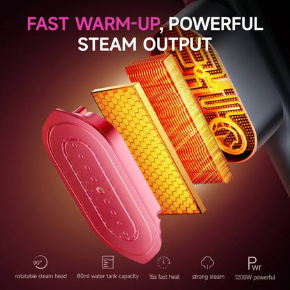 Handheld Garment Steamer with 90 Degree Rotating Head and Seven Fabric Settings