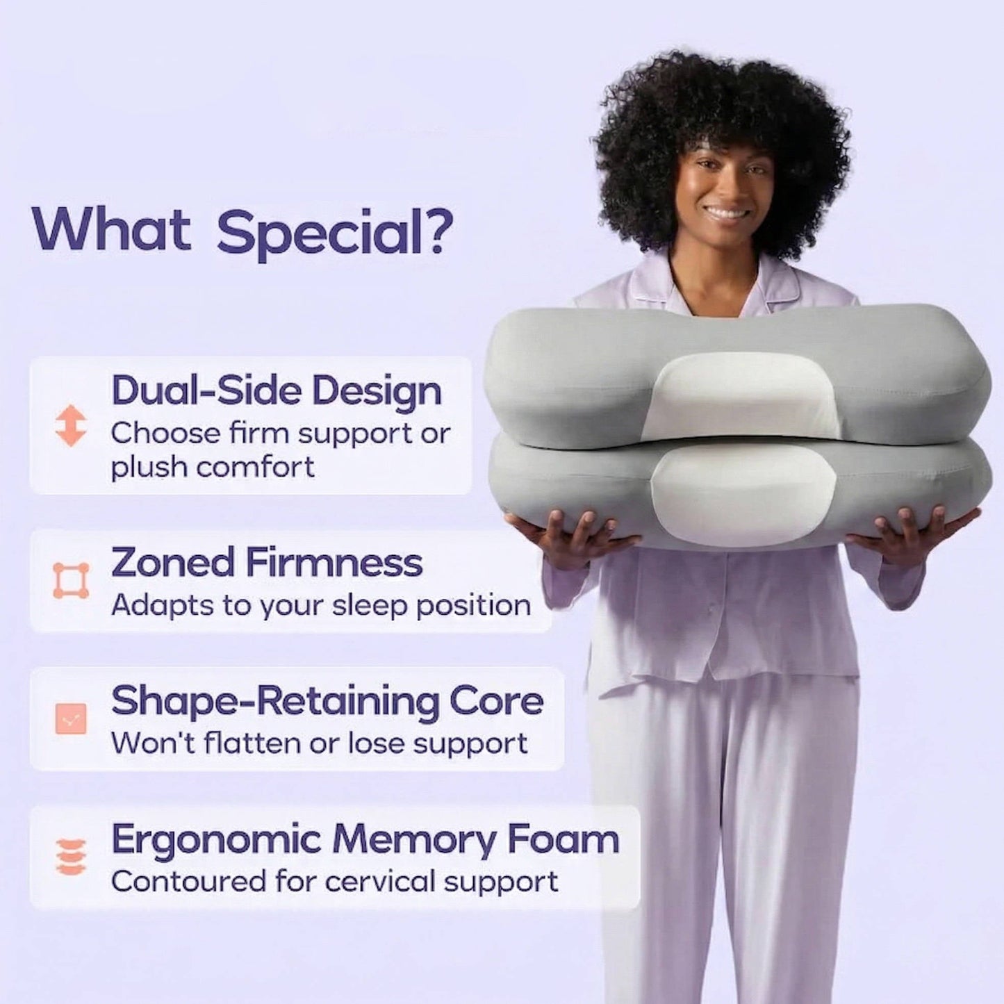 Memory Foam Cervical Pillow with Contoured Support and Cooling Cover for Back and Side Sleeping