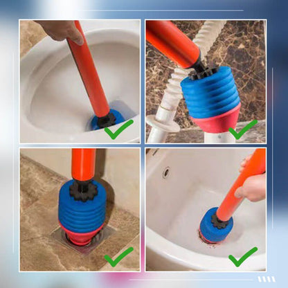 Air Blast Toilet Plunger with Interchangeable Nozzles and Textured Grip