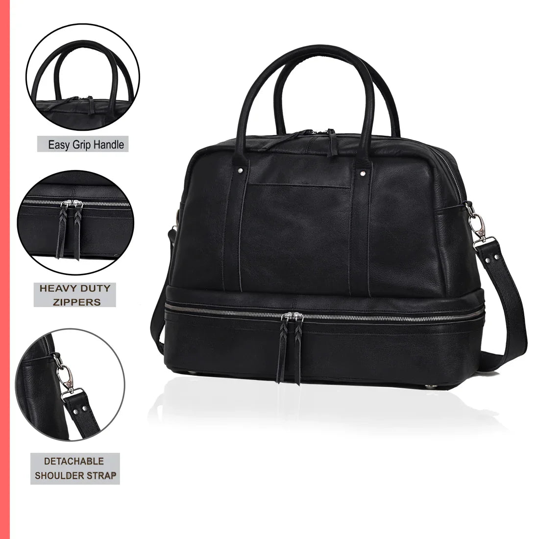 Leather Duffle Bag Full Grain Buffalo Leather Black