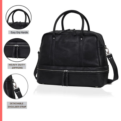 Leather Duffle Bag Full Grain Buffalo Leather Black