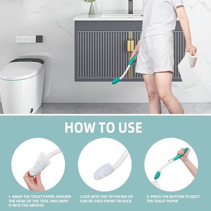 Long Reach Toilet Aid with Push Button Release and Flexible Rubber Tip, 15 Inch Handle