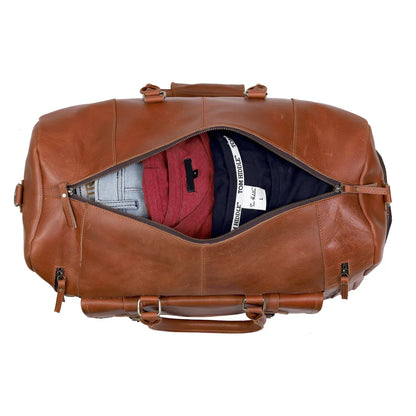 Mars Leather Duffel Bag for Men, Buffalo Leather Tan Travel Bag