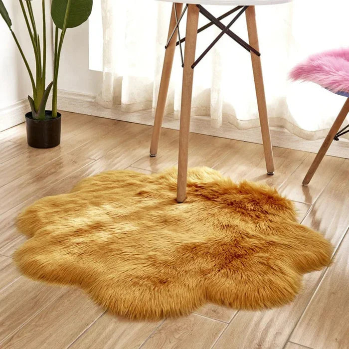Fluffy Sheepskin Style Flower Rug for Bedroom