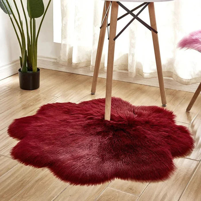 Fluffy Sheepskin Style Flower Rug for Bedroom
