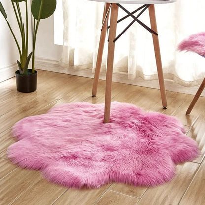 Fluffy Sheepskin Style Flower Rug for Bedroom