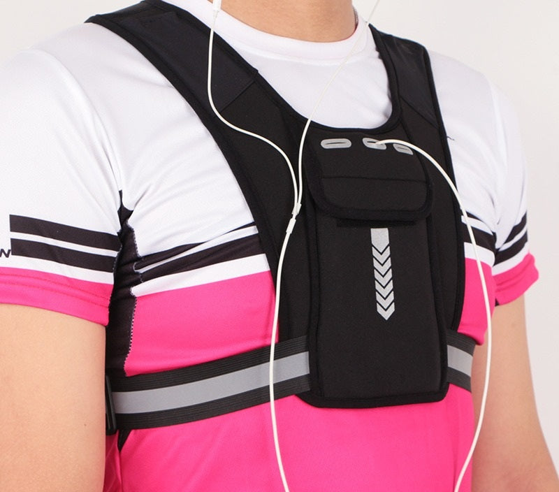 Multi-Functional Sports Phone Chest Bag – Reflective Running Vest with Adjustable Straps & Hydration Waist Pack for Cycling & Outdoor Fitness