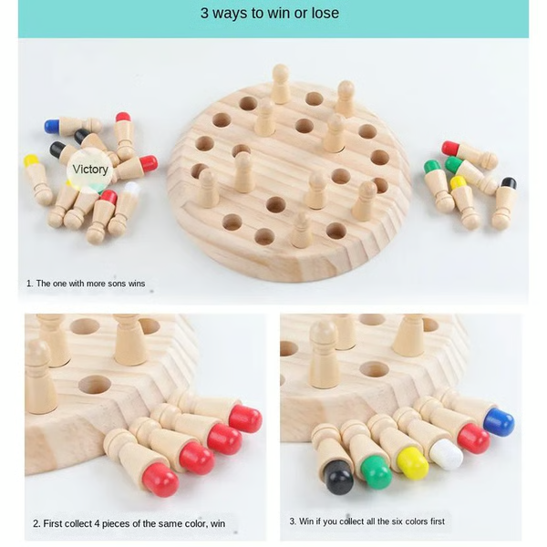 Color Memory Matching Game with 24 Wooden Pegs and Dice for Ages 3 plus
