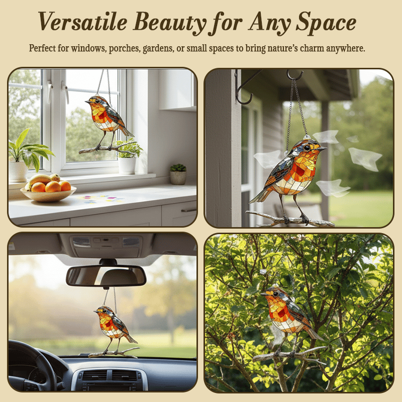 Stained Glass Style Robin Suncatcher