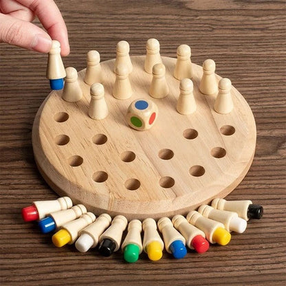 Color Memory Matching Game with 24 Wooden Pegs and Dice for Ages 3 plus