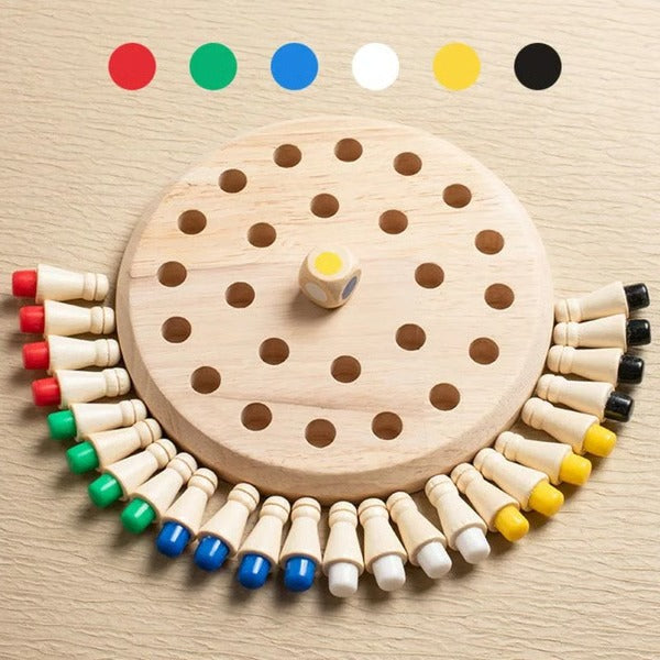 Color Memory Matching Game with 24 Wooden Pegs and Dice for Ages 3 plus